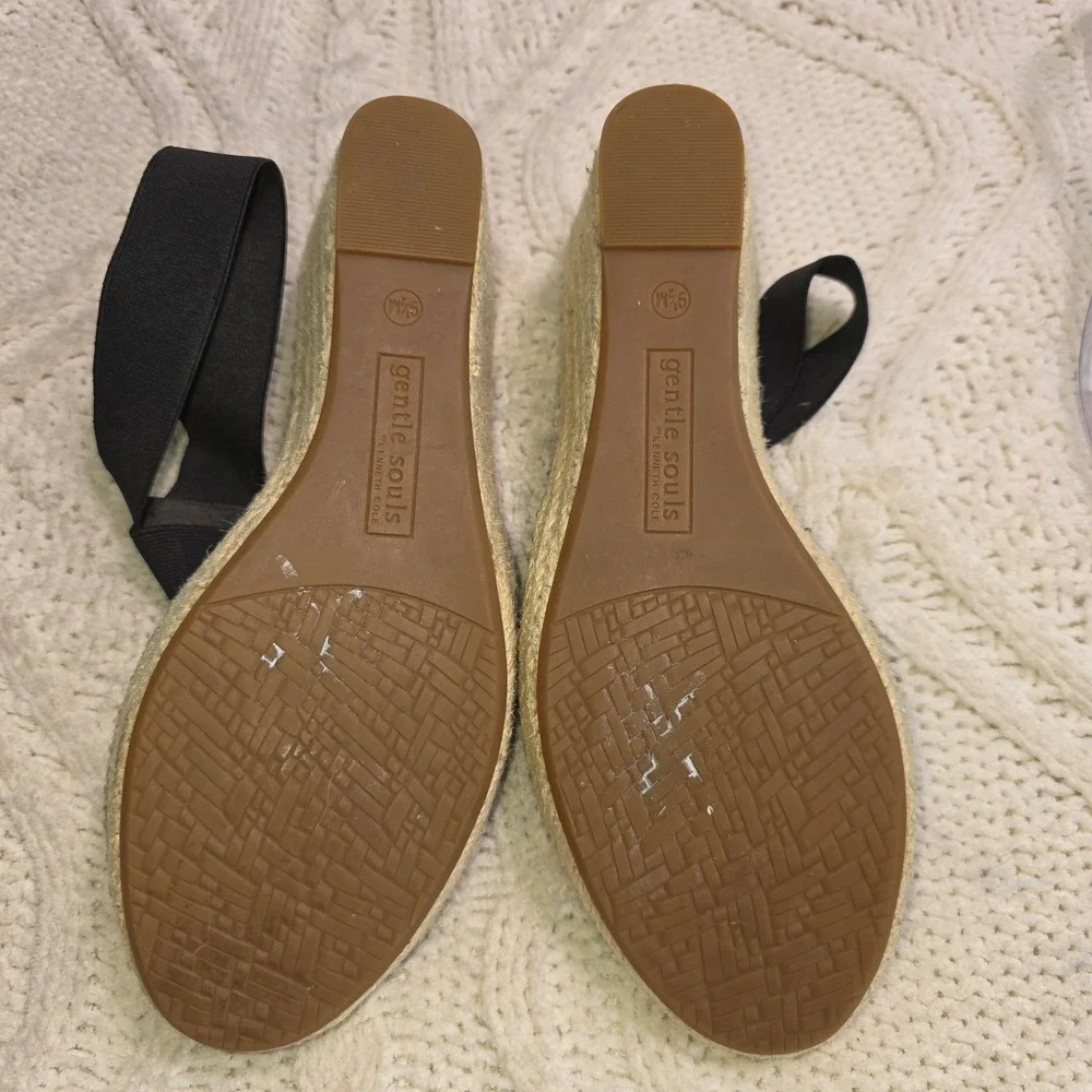 Gentle Souls Kenneth Cole Espadrille Wedge‎ Sandals Black Suede Women 9.5 Excel